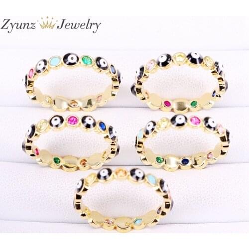 10PCS, Delicate Gold Color Jewelry Small Midi Turkish Eye Micro Pave Cz Zirconia Simple Dainty Ring