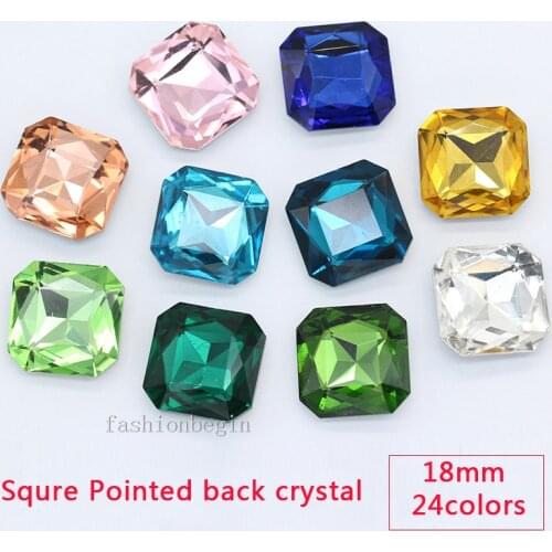 12p 18mm square color pointed foiled back fancy glass stone faceted crystal Diamante rhinestones Kids Toy counter Decor jewelry