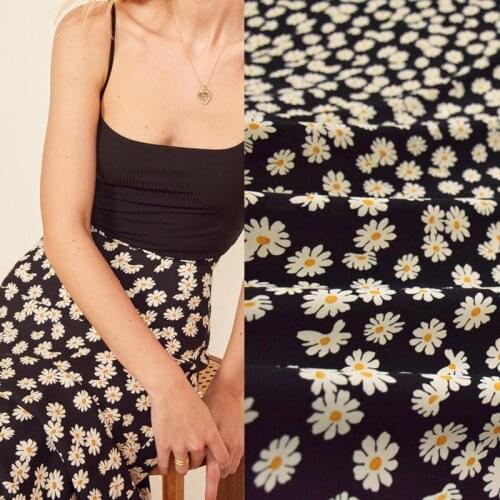 145cm Width Fashion Black Small Floral Printed Polyester Fabric For Woman Girl Long Dress Blouse Pants DIY Sewing