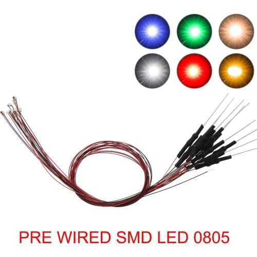 20pcs Pre Wired SMD 0805 Led Lamp Light Set 12V White Warm Red Blue Green Yellow 20cm Wire L0805