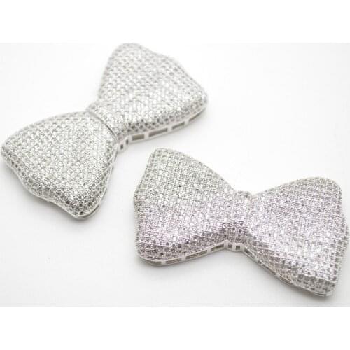 26X47mm Paved CZ Beads Multi Holes Bowknot Shape Necklace Connector Pendant Fashion Jewelry Metal Charms