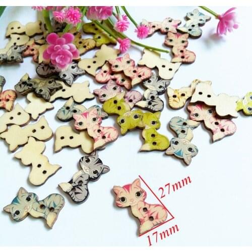 50pcs Multicolor Cat buttons 2 Holes Wooden Buttons Sewing Accessories Scrapbooking or craft Supplies