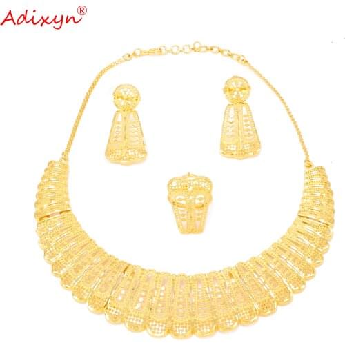 Adixyn Luxury Necklace Earrings Ring Jewelry sets for Women Gold Color Dubai Wedding Indian Nigeria African Gifts N1021M3