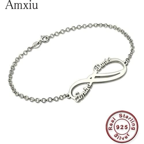 Amxiu Customized Two Names Bracelet Personalized 925 Sterling Silver Jewelry Name Letters Bracelets Gifts for Lovers Friends