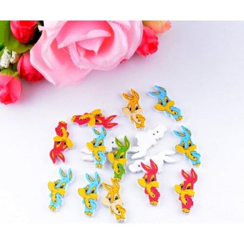 Free Shipping Retail 10 Random Mixed Lovely Cartoon Rabbit Animal 2 Holes Multicolor Wood Sewing Buttons Scrapbooking 3.5x1.6cm