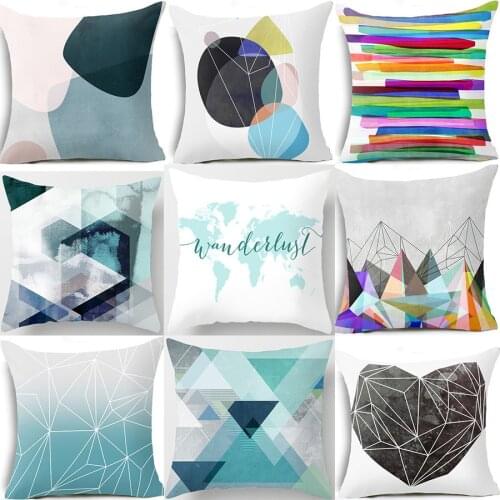 Simple Geometry Cushion Cover Marble Polyester Printed Velvet Sofa Car Home Decoration Pillowcase 45*45 almofada