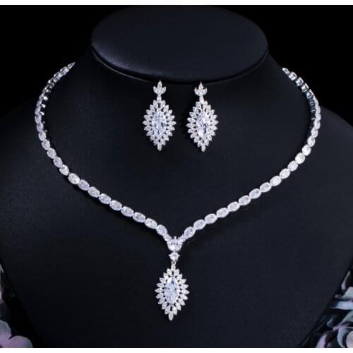 CWWZircons Shiny African Dubai Cubic Zirconia Bridal Wedding Necklace Luxury Jewelry Sets for Brides Dress Accessories T559
