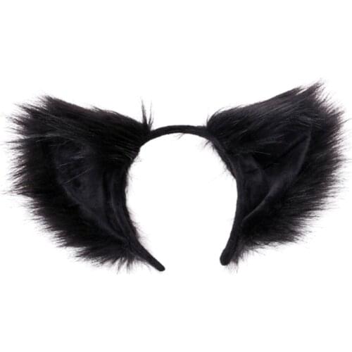 F3MD Large Faux Fur Animal Ears Headband Forest Furry Plush Cosplay Party Hair Hoop