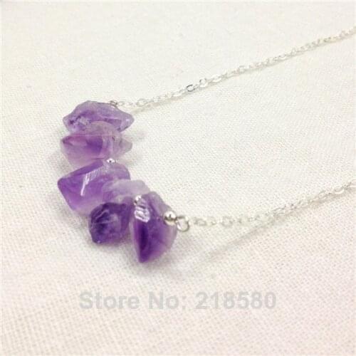 H-QN93 Amethysts Crystal Quartz Necklace Bar Swing Purple Stone Pendant Chain Necklace Sliver Or Gold Color