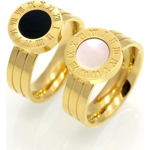 Famous Brand Women Rings Plated Stainless Steel Ring For Women Roman Numeral Enamel Shells Luxury Jewelry Female Top Quality