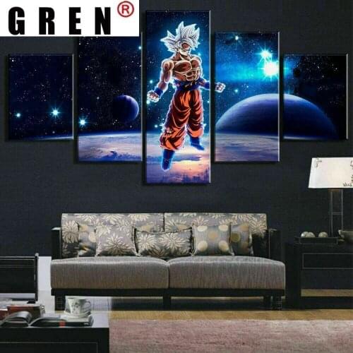 GREN Canvas Paintings 5 Panels Anime Super Universe Goku Posters Wall Art Modern Pictures Home Living Room Decoration No Framed