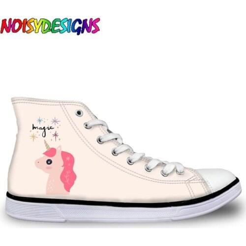 NOISYDESIGNS Sneakers Canvas Shoes High Classic Unicorn Head Beige Vulcanize Shoes Women Casual Ankle Shoes Studnets Zapatos