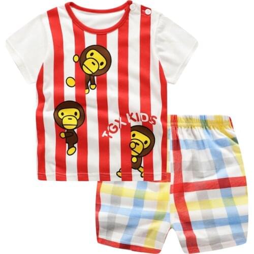 Unini-yun 2019 Summer Baby Boy Clothes Newborn Striped Cartoon Monkey Tshirt + Shorts Set Girls Baby Clothing Newborn Clothes