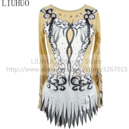 LIUHUO Womens Girls' Adult Performance Long Sleeve Rhythmic Gymnastics Competition Leotard Ice Figure Skating Dress Dance Kids