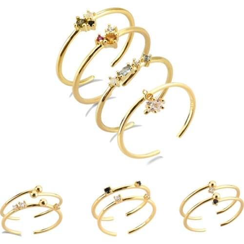 LOZOYA 925 Sterling Circle Jewelry For Silver Three Zircon Colorful Resizable Rings Summer Collection Rainbow luxury Slim Party