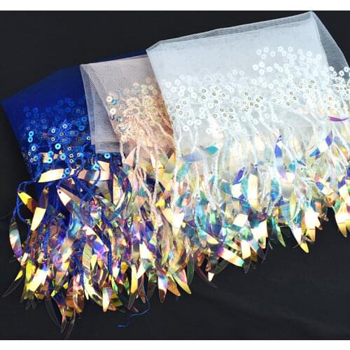 1 Yards Meetee Wide 15cm Color Sequin Tassel Embroidery Lace Mesh Tulle Flower Pattern Fabric Crafts Sewing Accessories RC638