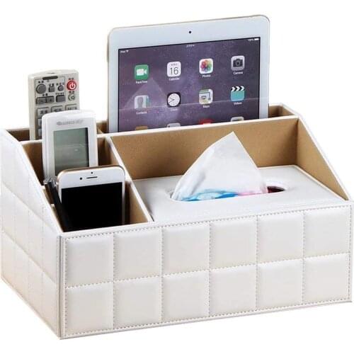 XRHYY Multifunctional PU Leather Office Desk Organizer Pad Notebook File Holder Card/Pen/Phone/Stationery Storage (Plaid White)