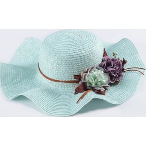 Fashion design wide brim straw hat flower foldable brimmed sun hat summer hats for women
