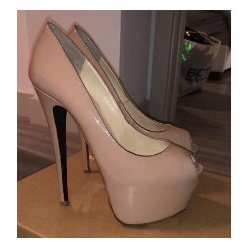 Moraima Snc Peep Toe Platform Pumps 16cm Sexy High Heel Shoes Nude Patent Leather Woman Shoes Peep Toe Party Dress Shoe