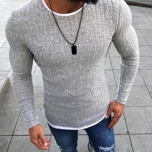 Men Winter Solid Color O Neck Long Sleeve Knitted Pullover Slim Thin Sweater