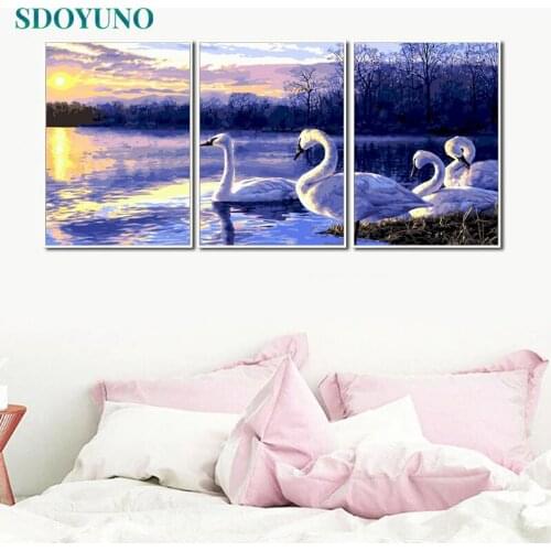 SDOYUNO 3Pcs 40x50cm Painting By Numbers For Kits DIY Swan Lake Frameless Paint By Numbers On Canvas Animal Handpainted Wall Art