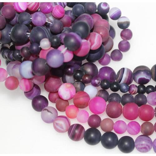 Wholesale Natural Stone Purple Matte Stripe Agates Beads Round Loose Beads for Jewelry Making Necklace Bracelet DIY 4 6 8 10mm