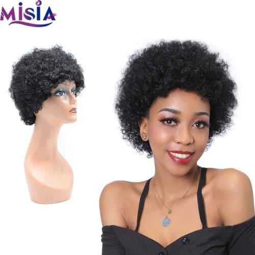 Wholesale 8 inch Spiral Curly Full Machine Wig Short Human Hair Wig 1b# Afro Curly Hair Wig For African Women with Free Shipping
