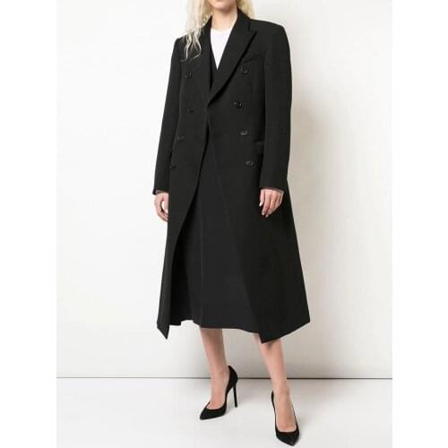 Autumn Black Women Woolen Coats 2021 New Elegant Double Breasted Commute Outerwear Noteched Classic Retro Back Split Suits Coat