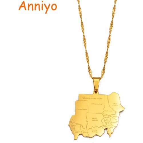 Anniyo Republic of the Sudan Map and Cities Pendant Neckalces North Sudan Jewelry #214521