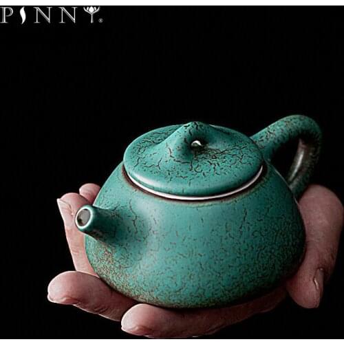 PINNY 130ML Ceramic Turquoise Glaze Teapot Retro Kung Fu Tea Pot Pigmented Simplicity Tea Service Drinkware