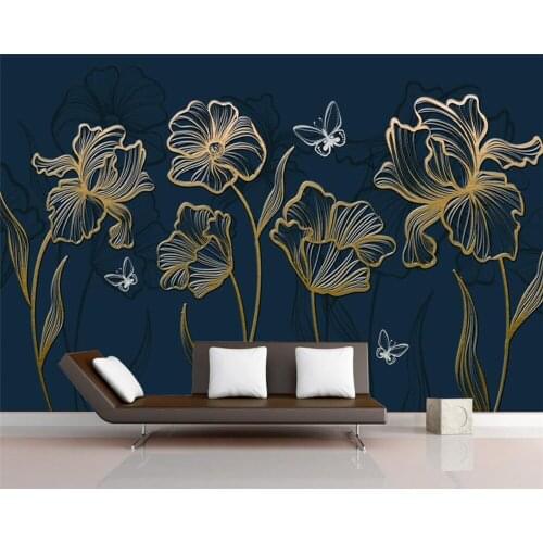 Beibehang Custom wallpaper modern golden embossed lines flower butterfly TV decoration background wall 3d wallpaper painting