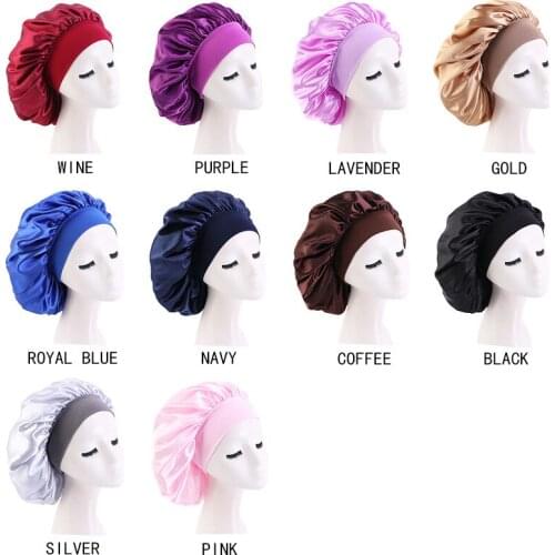 Adjust Solid Satin Bonnet Hair Styling Cap For Sleeping 36cm Long Hair Care Women Night Hat Silk Head Wrap Hair Styling Tool