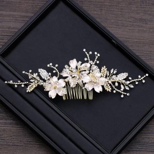 Luxury Rhinestone Flower Handmade Hair Combs Pins For Women Bridal Gold Bridal Hair Jewelry Accessory Drop Shipping FS147