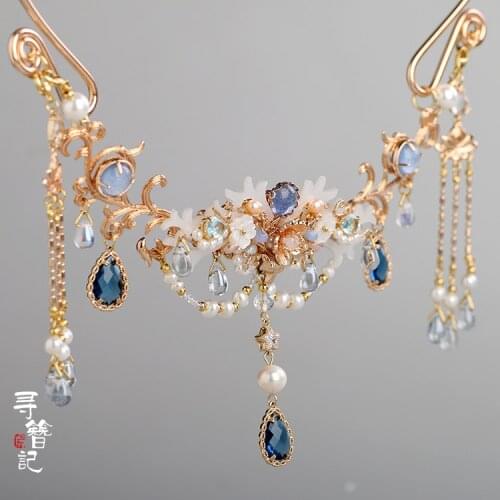 Handmade Hanfu Ancient Long Tassel Collar Necklace Classical Wild Super Fairy White Antler Cheongsam Necklace Cosplay Ornaments