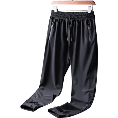 Silk Casual Pant Men Summer Fashion Breathable Trousers Elastic Drawstring Jogging Tracksuit Pocket Sweatpant Plus Size