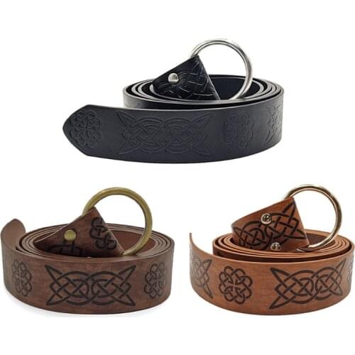 Medieval Embossed Viking Vegvisir PU Leather O Ring Belt Retro Renaissance Knight Buckles Belt Leather Waistband for Men