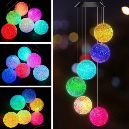 Color Changing Solar Power Wind Chime Light Crystal Ball Wind Chime Wind Mobile Waterproof Outdoor For Patio Yard Garden Decor