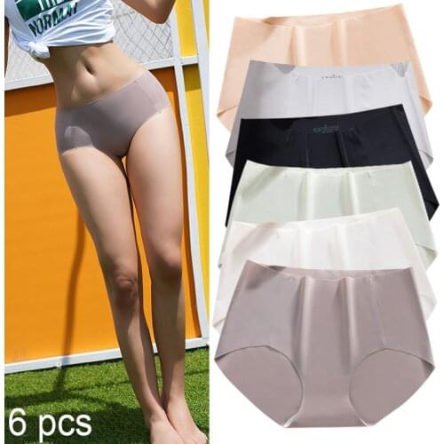 6PCS Ice Silk Womens underwear Seamless Sports panties Sexy Briefs Skin Friendly Soft Stretch Hip Lift Panties