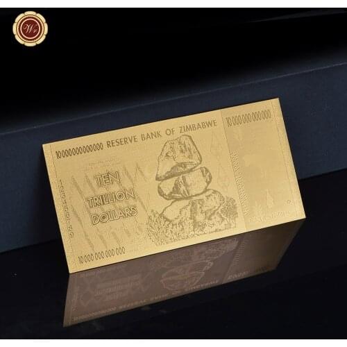 WR Fake Money Bills Zimbabwe Ten Trillion Dollars Gold Banknotes with Coa Frame Bank Note Collection Christmas Gifts