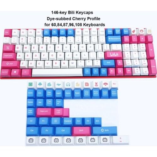 146-Key Bilibili Dye-Subbed PBT Keycaps Cherry Profile for MX Switches 60 61 64 84 87 96 108 Mechanical Keyboard