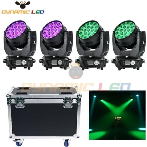 4pcs With Flight Case AURA 19x15W RGBW Led Moving Head Light Beam Wash With Zoom Backlight Stage Dj Light For Bar Wedding Church