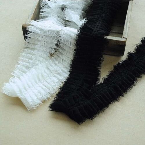 5 Meters 8cm black and white Eyelash lace Trim accessories fabric Ruffle fold baby hand-made DIY Lace for princess skirt dress