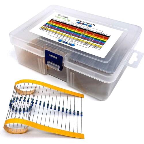 50value*10pcs=500pcs Metal Film resistor kit 1.2r to 1m 1/2W 1% box assorted Kit Set 0.5W 3.3R 6.8R 51R 1.2k 2.2k 10k 47k 360k