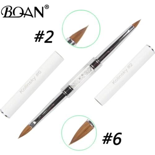 BQAN #2#6 Kolinsky Sable Nail Art Brush Double Heads Acrylic Nail Brushes Rhinestone Handle Nails DIY Manicure Tool