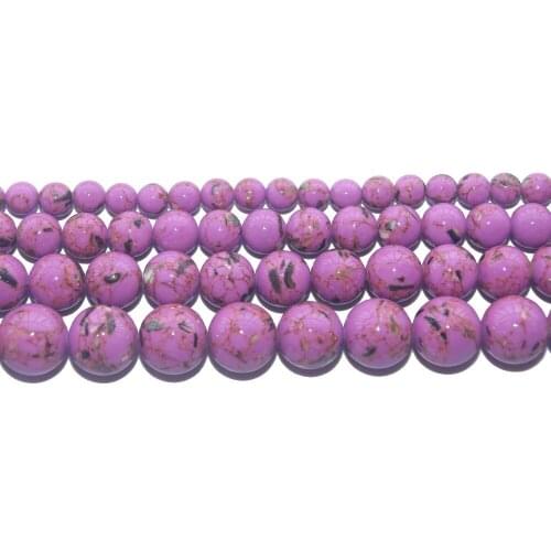 Wholesale Purple Synthesis Turquoises Stone Round Loose Beads 6 8 10 12 MM Pick Size For Jewelry Making DIY Bracelet Necklace