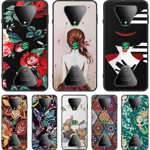 Black Shark 3 Case For Xiaomi Black Shark 2 Pro Phone Cover 3D Relief Silicone Prints Rose Flowers Pattern Coque Soft Bumper BS3