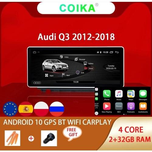 4 Core Android 10 System Car Radio Player For Audi Q3 2013-2018 2+32GB RAM WIFI BT IPS Touch Screen Google GPS Navi Receiver