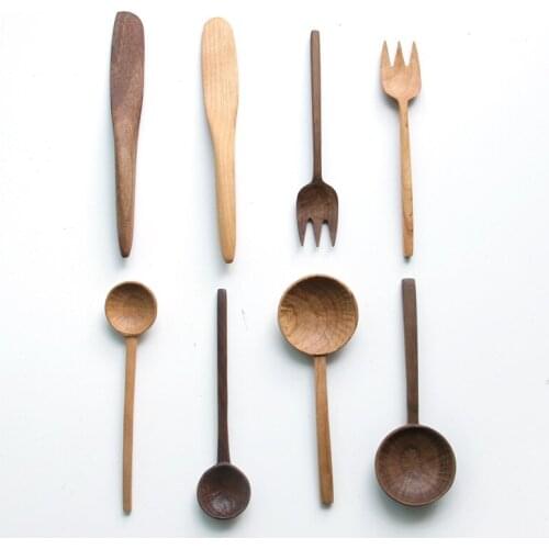 Wood Dinnerware Set Cutlery Spoon Fork Buttler Knife Eco Friendly Table Set Black Walnut/cherry Wood Spoon and Fork