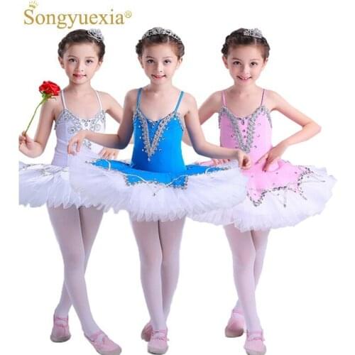 Songyuexia Children Ballet Skirt Professional Ballet Tutu Child Swan Lake Costume White pink rose Blue Ballet Dress for Children