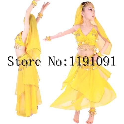 Kids belly dance costume clothes child indian dance set children wear 2pcs-5pcs Top&Skirt&Belt&Headband&Bracelet,3 colors VL-147